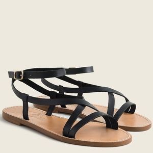 NWT J Crew sz 10 Flat Strappy Black Vachetta Leather Sandals Made in Italy